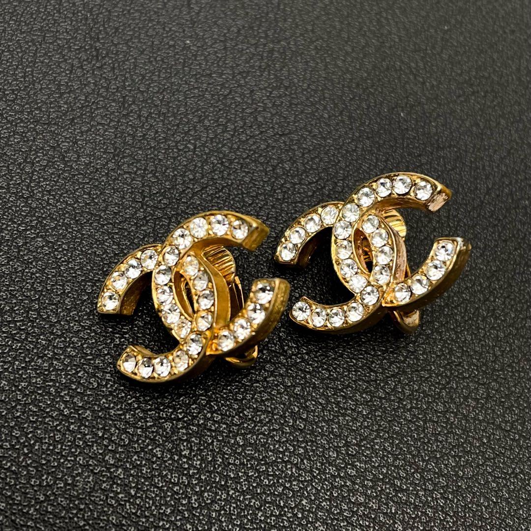 Chanel CC Logo Earrings Rhinestone Gold Icon — view 2