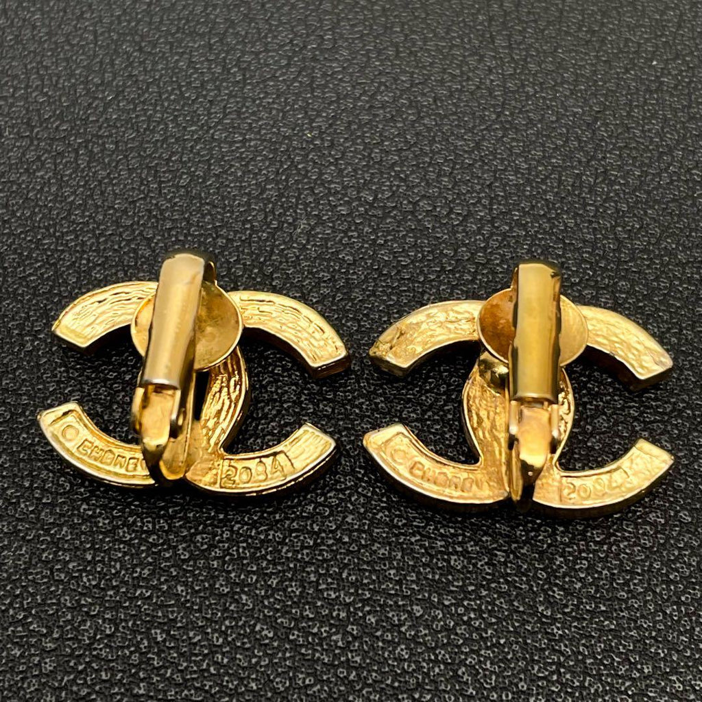 Chanel CC Logo Earrings Rhinestone Gold Icon — view 3