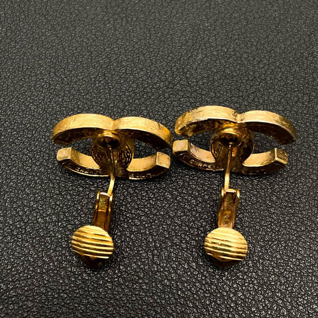 Chanel CC Logo Earrings Rhinestone Gold Icon — view 5