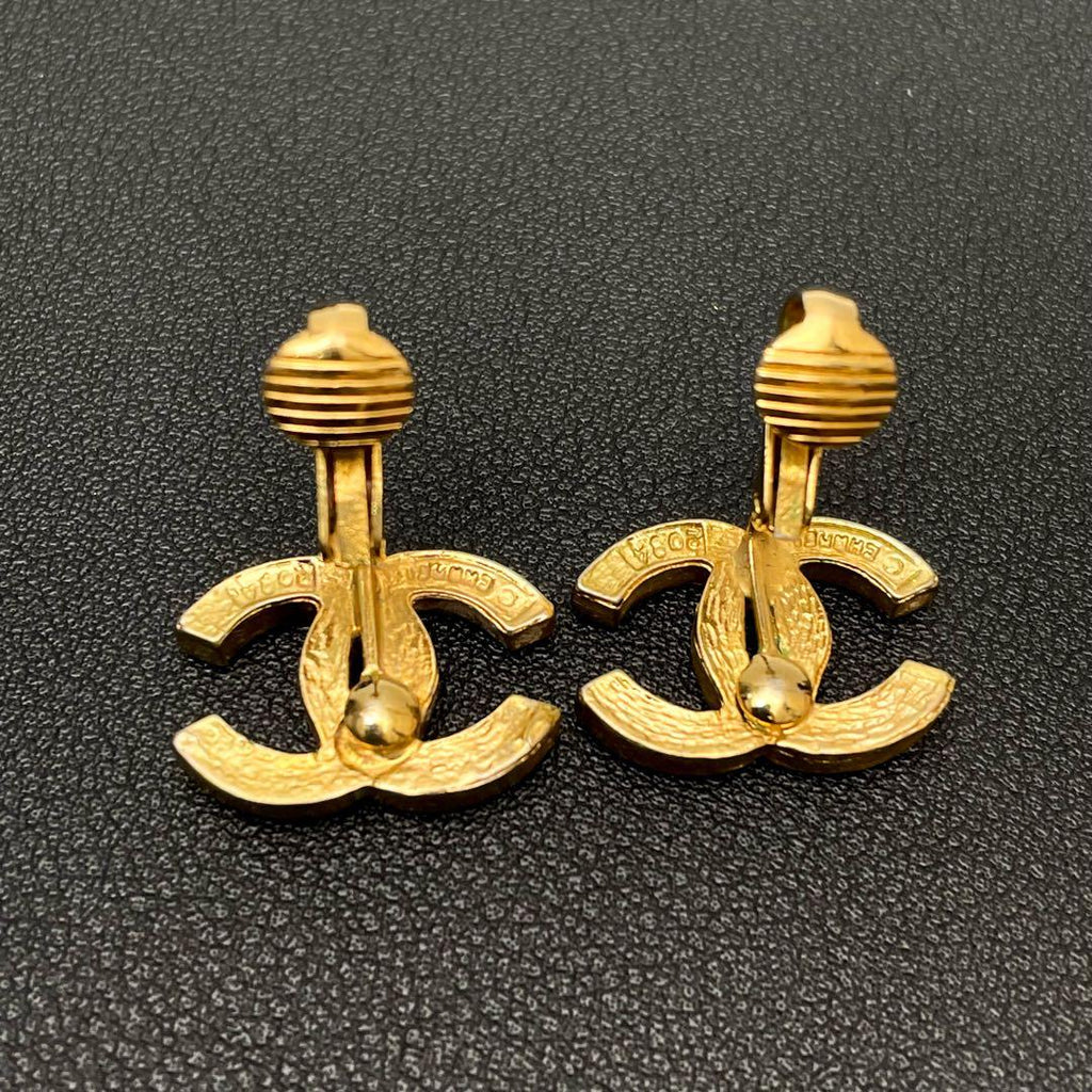 Chanel CC Logo Earrings Rhinestone Gold Icon — view 6