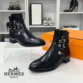 Hermes Leather Studded Belt Short Boots Black