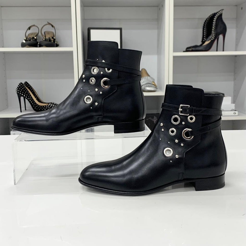 Hermes Leather Studded Belt Short Boots Black — view 2