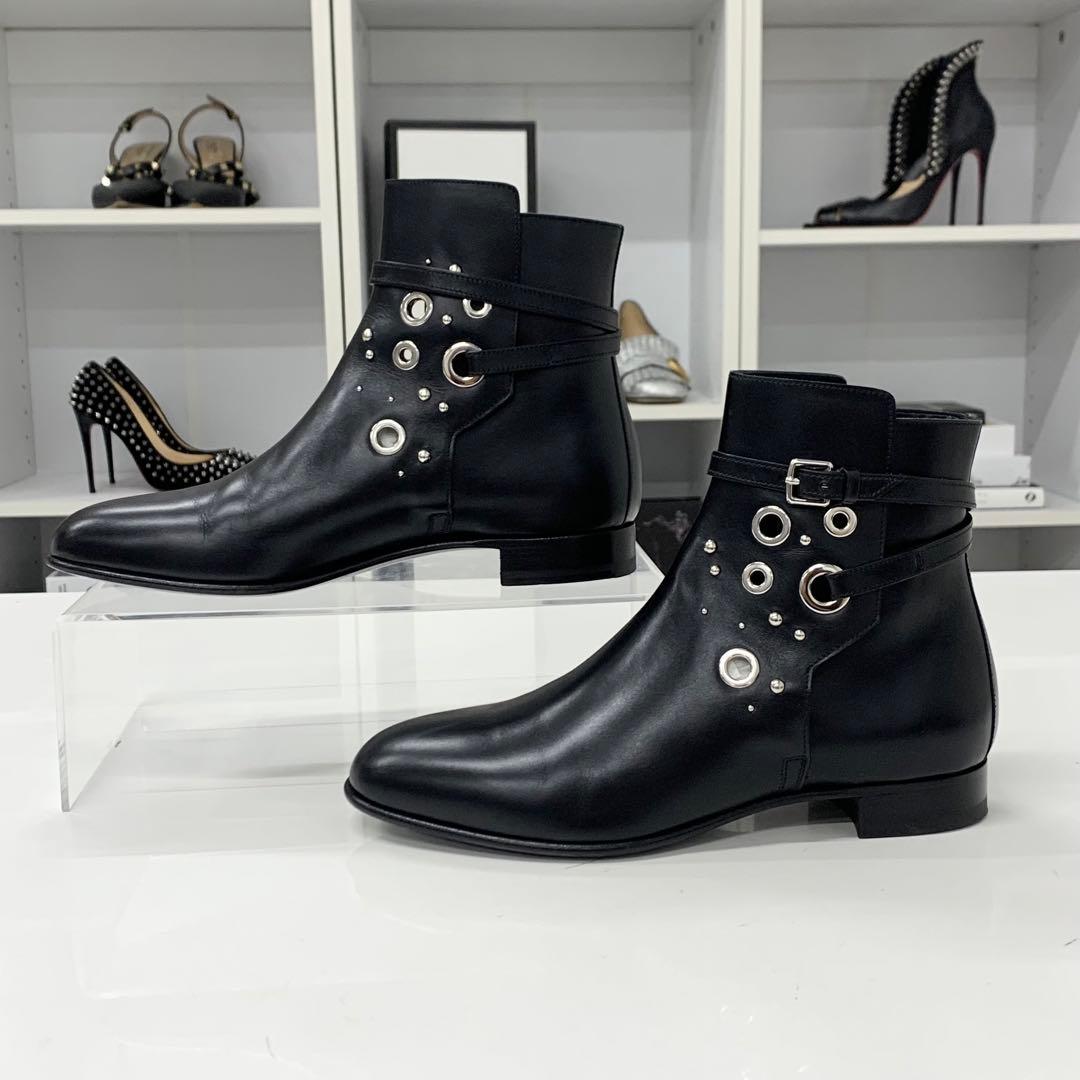 Hermes Leather Studded Belt Short Boots Black — view 2