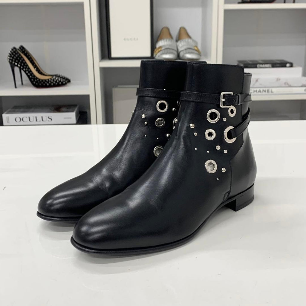 Hermes Leather Studded Belt Short Boots Black — view 3