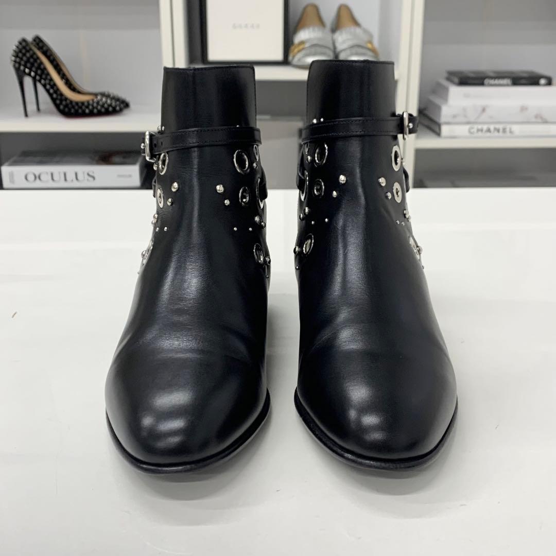 Hermes Leather Studded Belt Short Boots Black — view 4