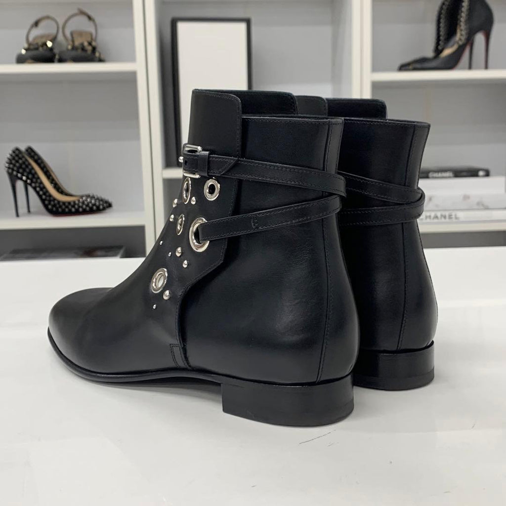Hermes Leather Studded Belt Short Boots Black — view 5