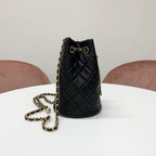 Chanel CC Logo Lambskin Chain Drawstring Shoulder Bag Black — view 2