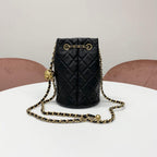 Chanel CC Logo Lambskin Chain Drawstring Shoulder Bag Black — view 3