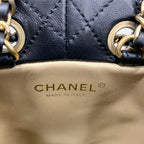 Chanel CC Logo Lambskin Chain Drawstring Shoulder Bag Black — view 8