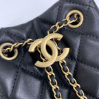 Chanel CC Logo Lambskin Chain Drawstring Shoulder Bag Black — view 9