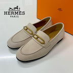 Hermes Colette Suede Roulis Buckle Moccasins Loafers Pink Beige
