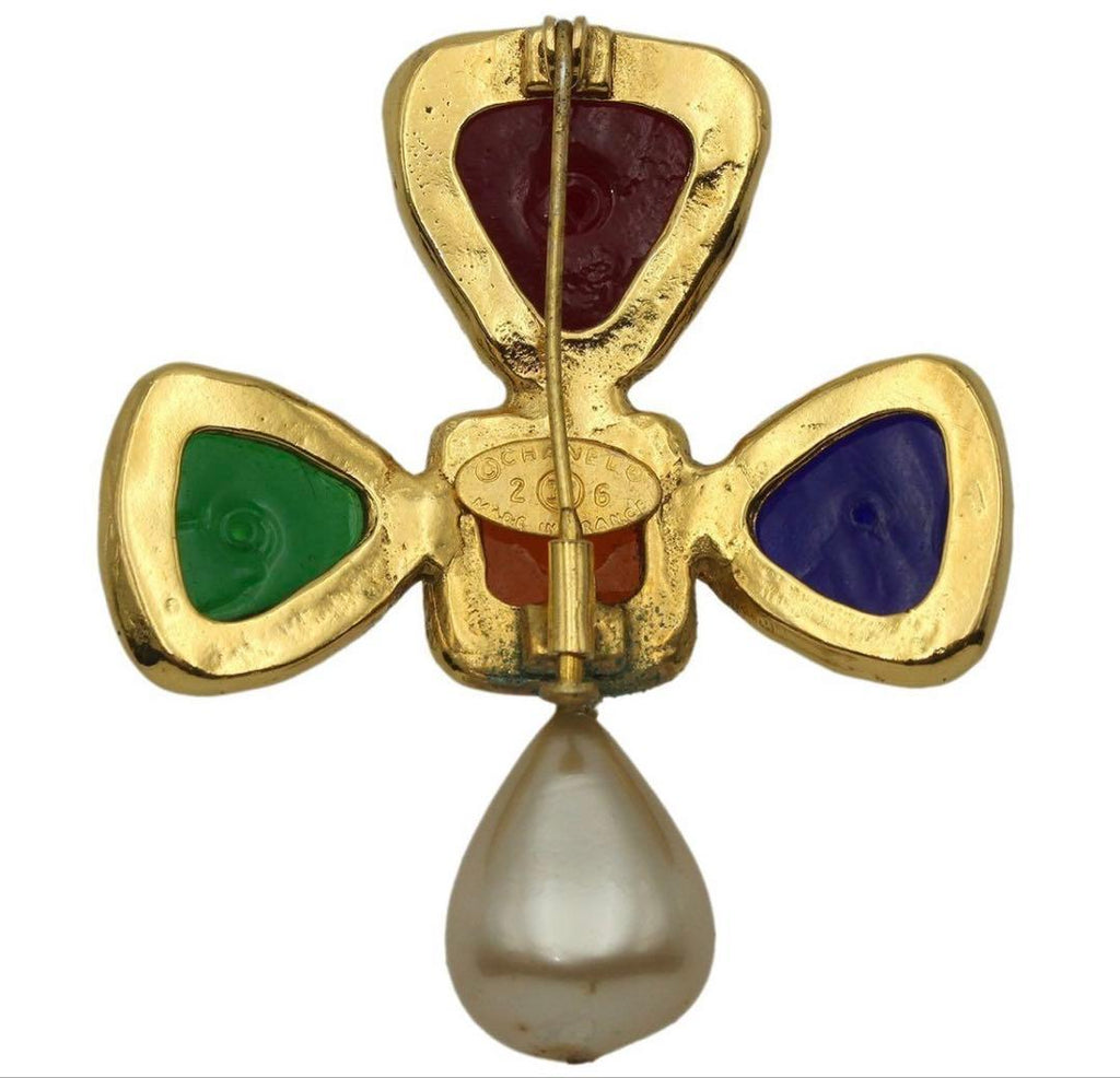 Chanel Gripoix Faux Pearl Cross Brooch — view 3