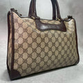 Gucci GG Handbag Brown Leather Logo Gold