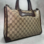 Gucci GG Handbag Brown Leather Logo Gold