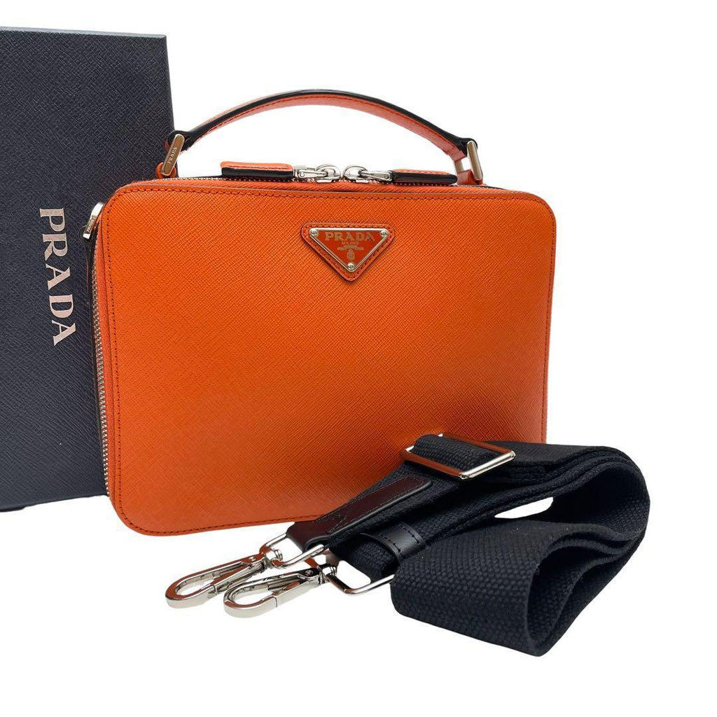 Prada Saffiano Leather Triangle Plate Logo Brick Shoulder