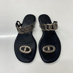 Hermes Eos Chaine D'ancre Leather Flat Sandals Black — view 2