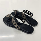 Hermes Eos Chaine D'ancre Leather Flat Sandals Black — view 4