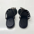 Hermes Eos Chaine D'ancre Leather Flat Sandals Black — view 5