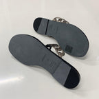 Hermes Eos Chaine D'ancre Leather Flat Sandals Black — view 6