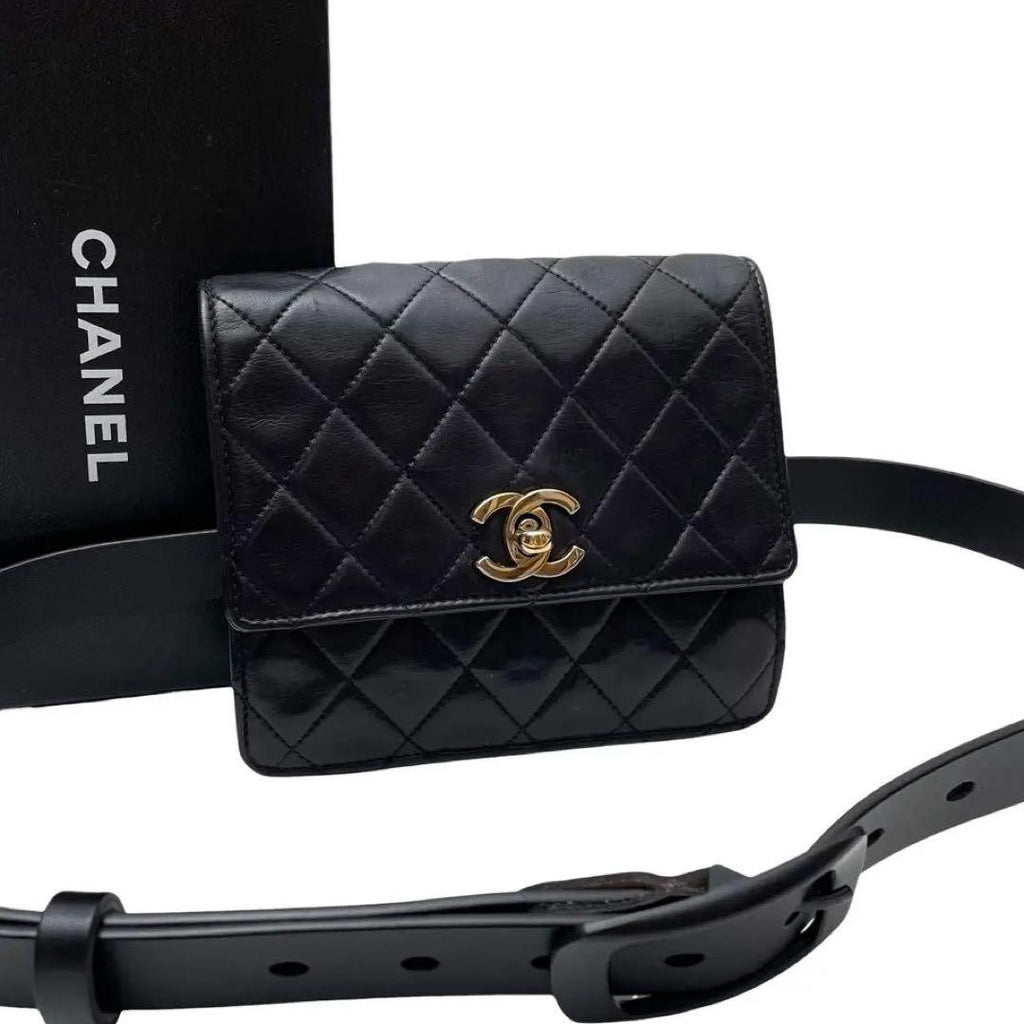 Chanel Quilted Lambskin Waist Belt Bag CC Logo Black