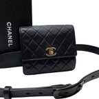 Chanel Quilted Lambskin Waist Belt Bag CC Logo Black