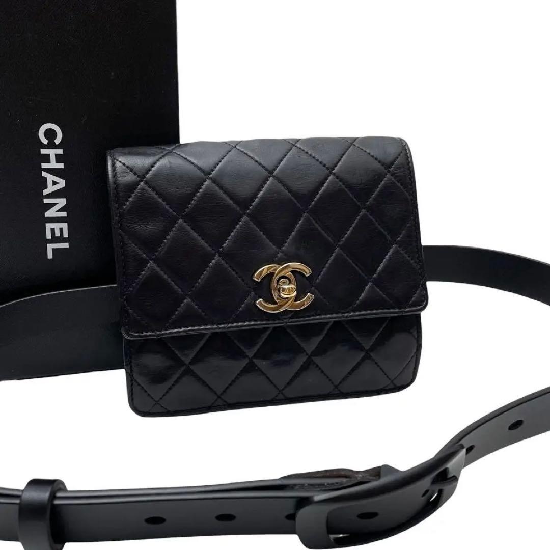 Chanel Quilted Lambskin Waist Belt Bag CC Logo Black