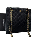 Chanel Quilted Lambskin Chain Shoulder Tote Bag Black