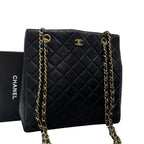 Chanel Quilted Lambskin Chain Shoulder Tote Bag Black