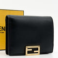 Fendi FF Bifold Wallet Black Leather Compact Pecan