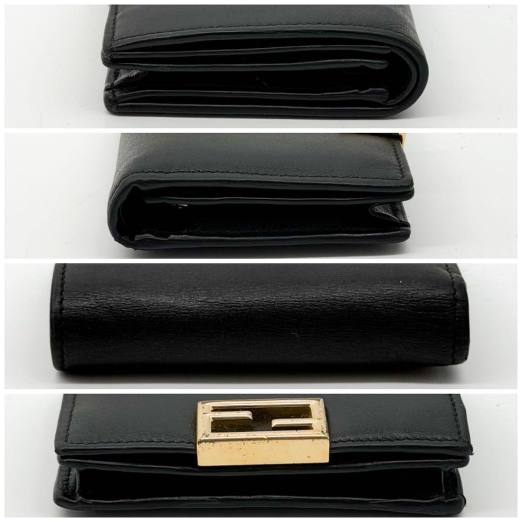 Fendi FF Bifold Wallet Black Leather Compact Pecan — view 4