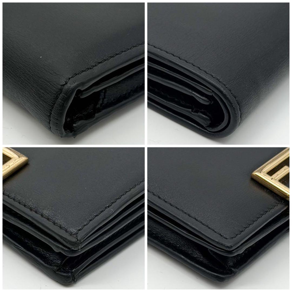 Fendi FF Bifold Wallet Black Leather Compact Pecan — view 5