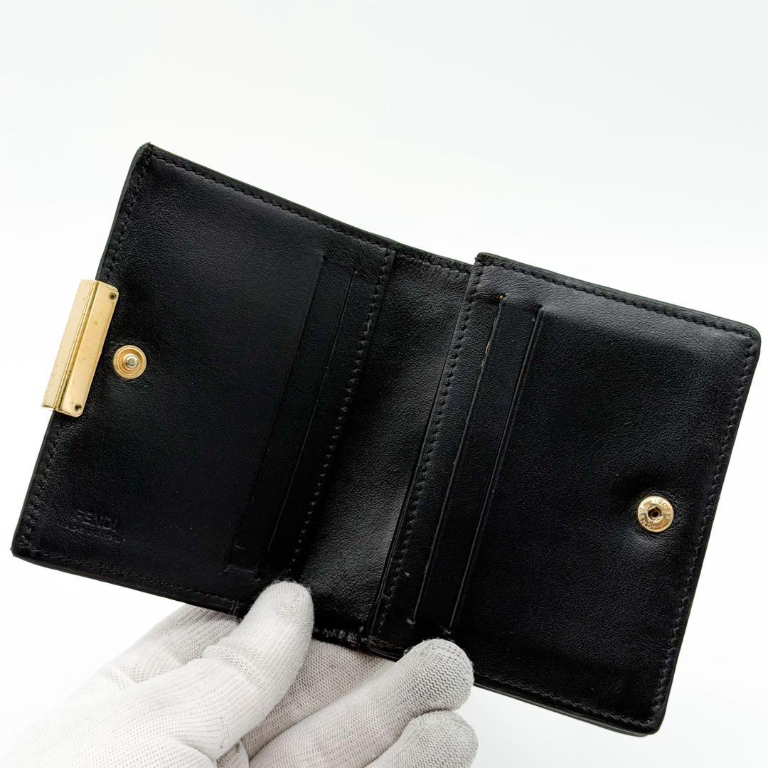 Fendi FF Bifold Wallet Black Leather Compact Pecan — view 6