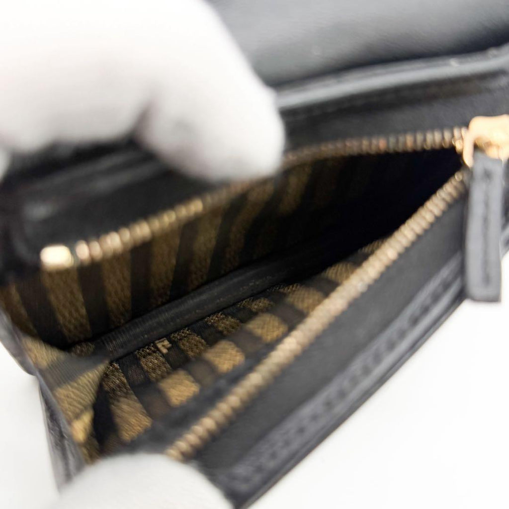 Fendi FF Bifold Wallet Black Leather Compact Pecan — view 8