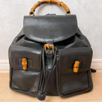 Gucci Vintage Bamboo Backpack Leather Turnlock Black