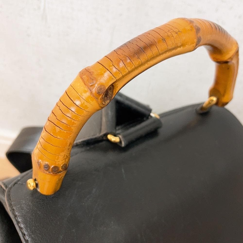 Gucci Vintage Bamboo Backpack Leather Turnlock Black — view 5