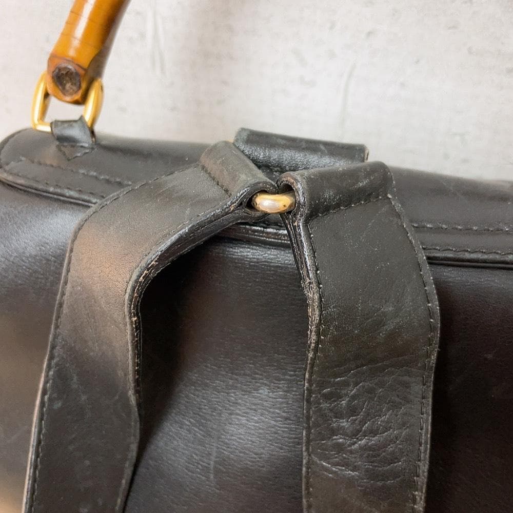 Gucci Vintage Bamboo Backpack Leather Turnlock Black — view 6