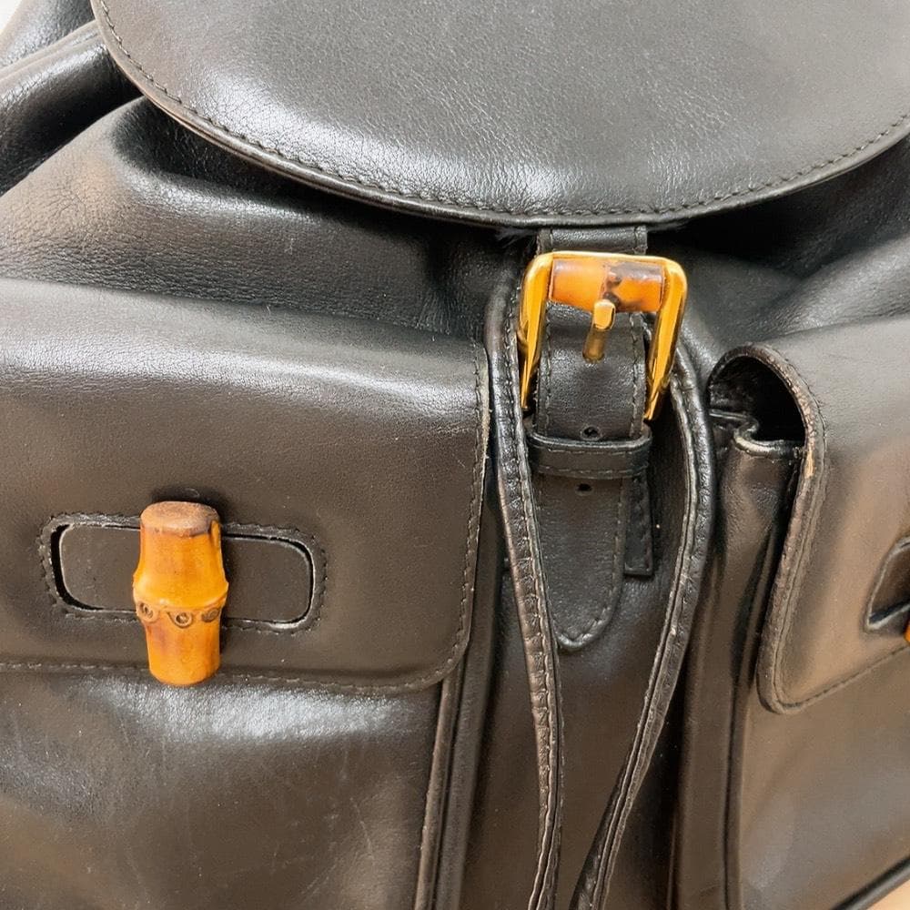 Gucci Vintage Bamboo Backpack Leather Turnlock Black — view 7