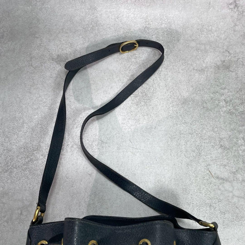 Gucci GG Sherry Line Shoulder Bag Navy Leather Drawstring — view 4