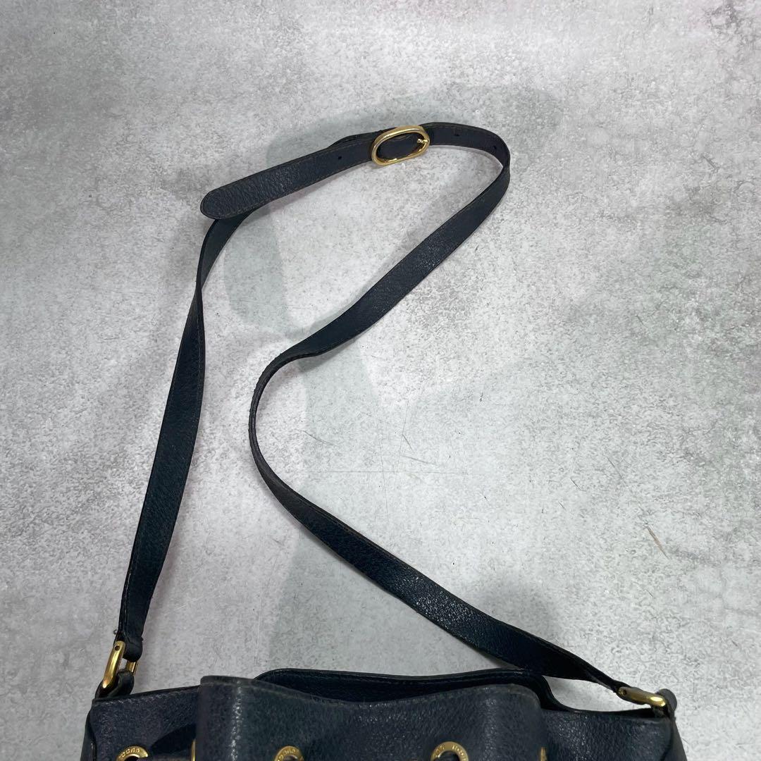 Gucci GG Sherry Line Shoulder Bag Navy Leather Drawstring — view 4