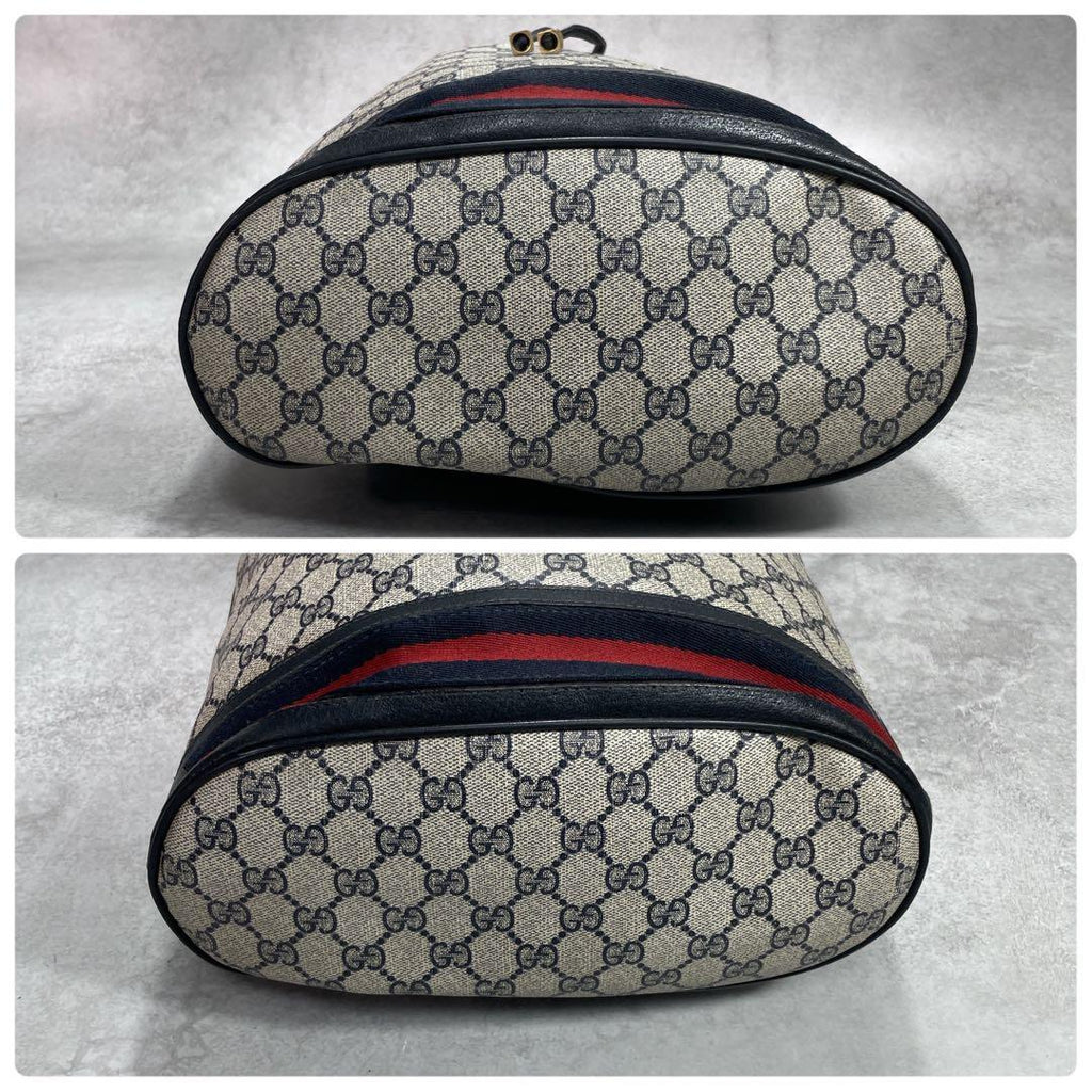 Gucci GG Sherry Line Shoulder Bag Navy Leather Drawstring — view 7