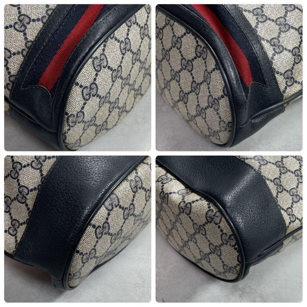 Gucci GG Sherry Line Shoulder Bag Navy Leather Drawstring — view 8