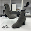 Hermes Vol Vert Knit Exlibris Short Boots Gray