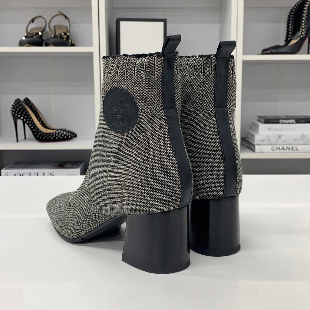 Hermes Vol Vert Knit Exlibris Short Boots Gray — view 5