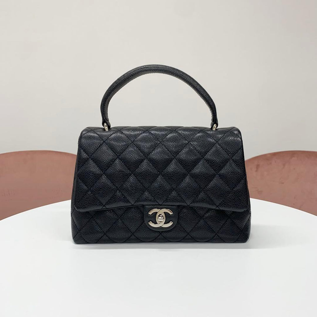 Chanel CC Logo Caviar Leather Quilted Top Handle Handbag