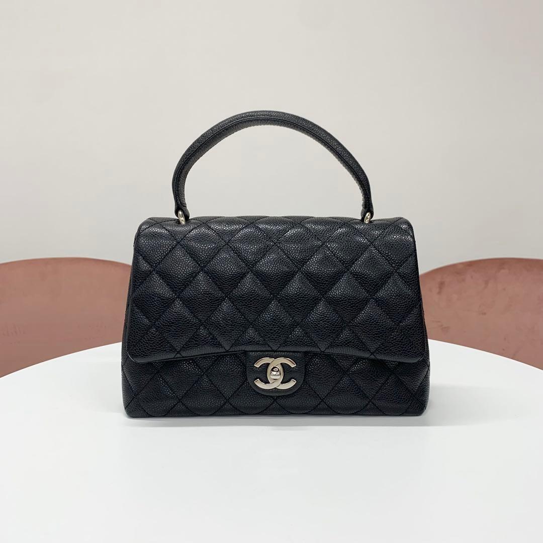 Chanel CC Logo Caviar Leather Quilted Top Handle Handbag
