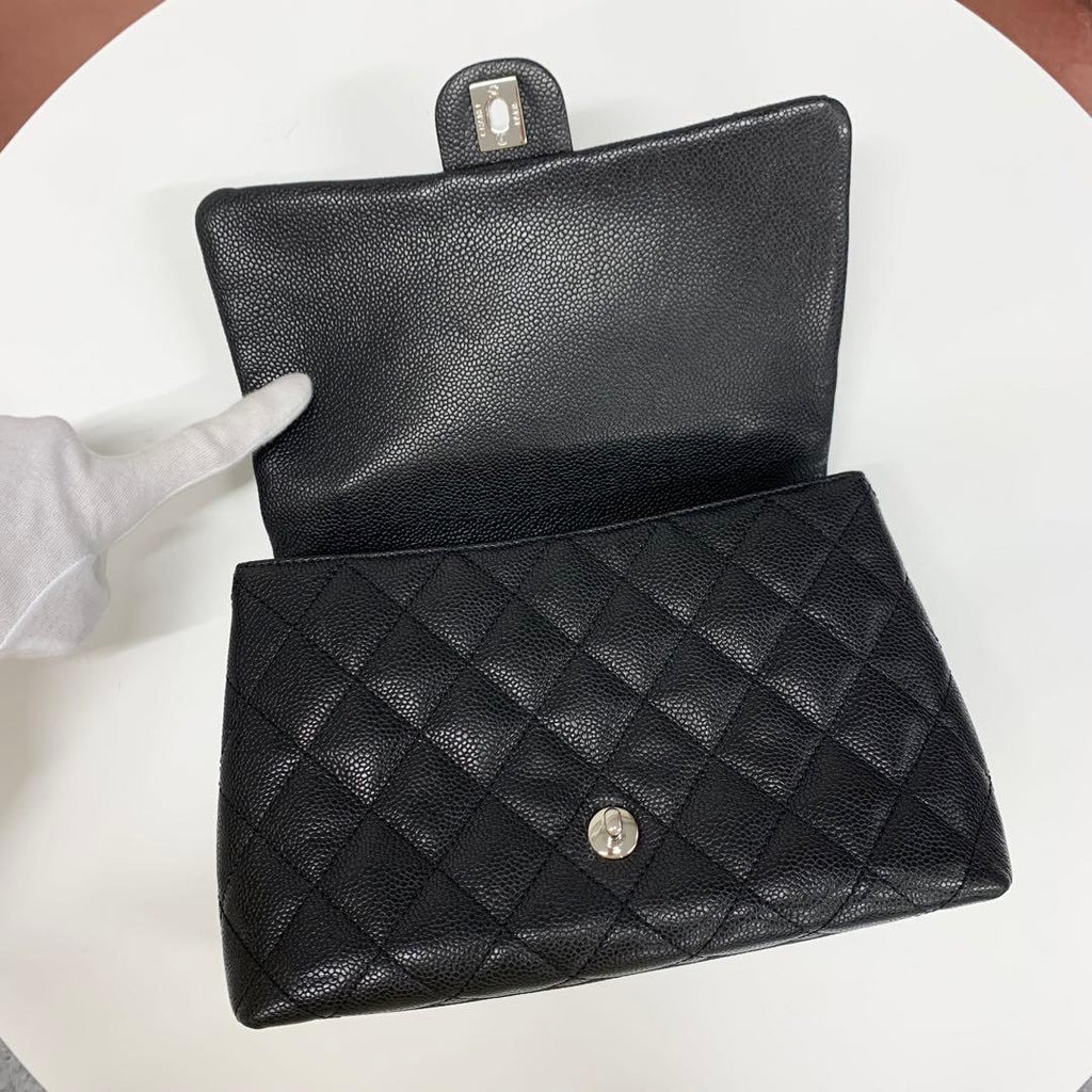 Chanel CC Logo Caviar Leather Quilted Top Handle Handbag — view 7