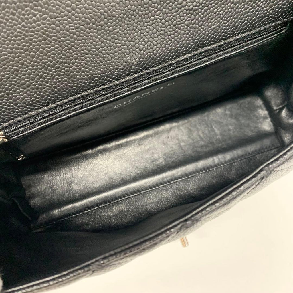 Chanel CC Logo Caviar Leather Quilted Top Handle Handbag — view 8