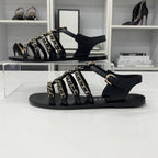 Chanel CC Logo Leather Chain Flat Sandals Black — view 3