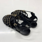 Chanel CC Logo Leather Chain Flat Sandals Black — view 4