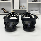 Chanel CC Logo Leather Chain Flat Sandals Black — view 5